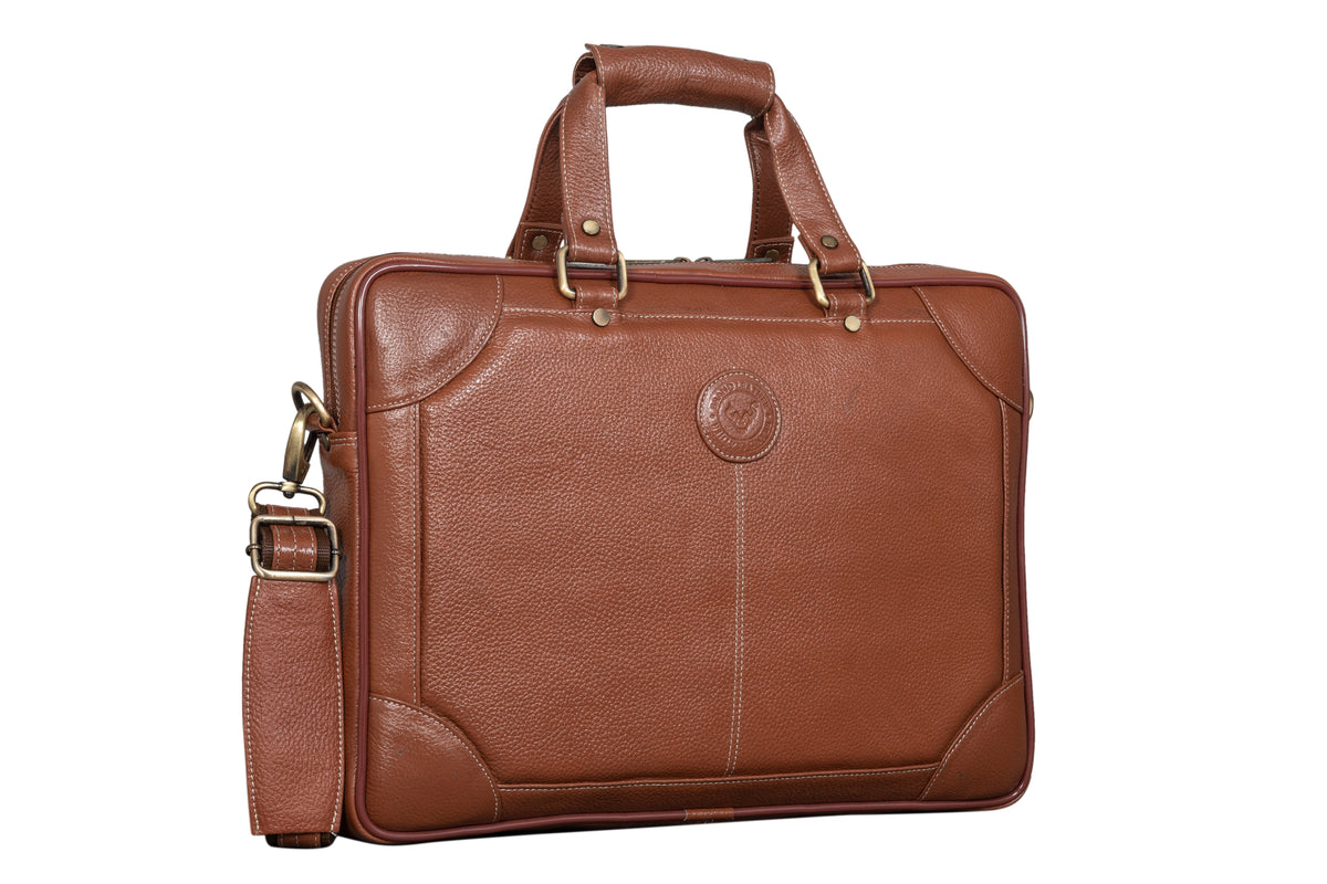 BRAND LEATHER Laptop Bag for Men - Genuine Leather Messenger Bag for Office - Fits up to 16 Inch Laptop -Brown Shoulder Bag with Multiple Compartments - Executive Leather Bag for Work and Travel