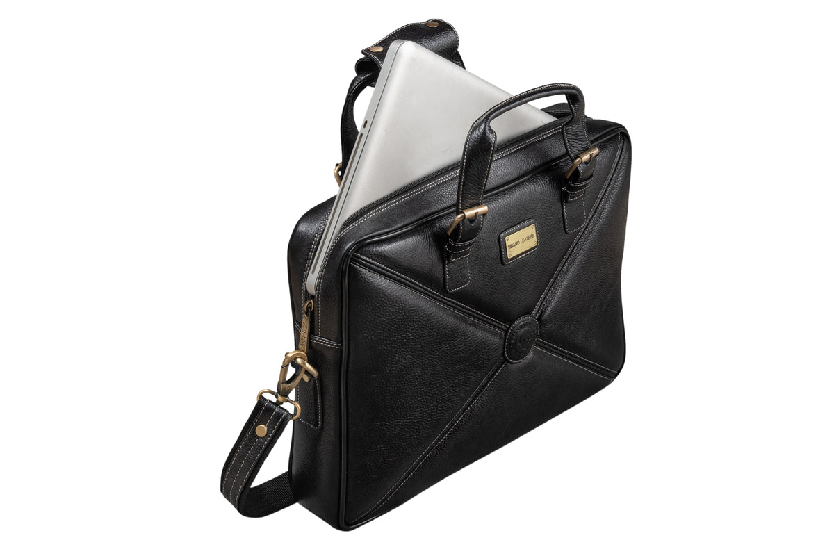 BRAND LEATHER Laptop Bag for Men - Genuine Leather Messenger Bag for Office - Fits up to 16 Inch Laptop -Brown Shoulder Bag with Multiple Compartments - Executive Leather Bag for Work and Travel