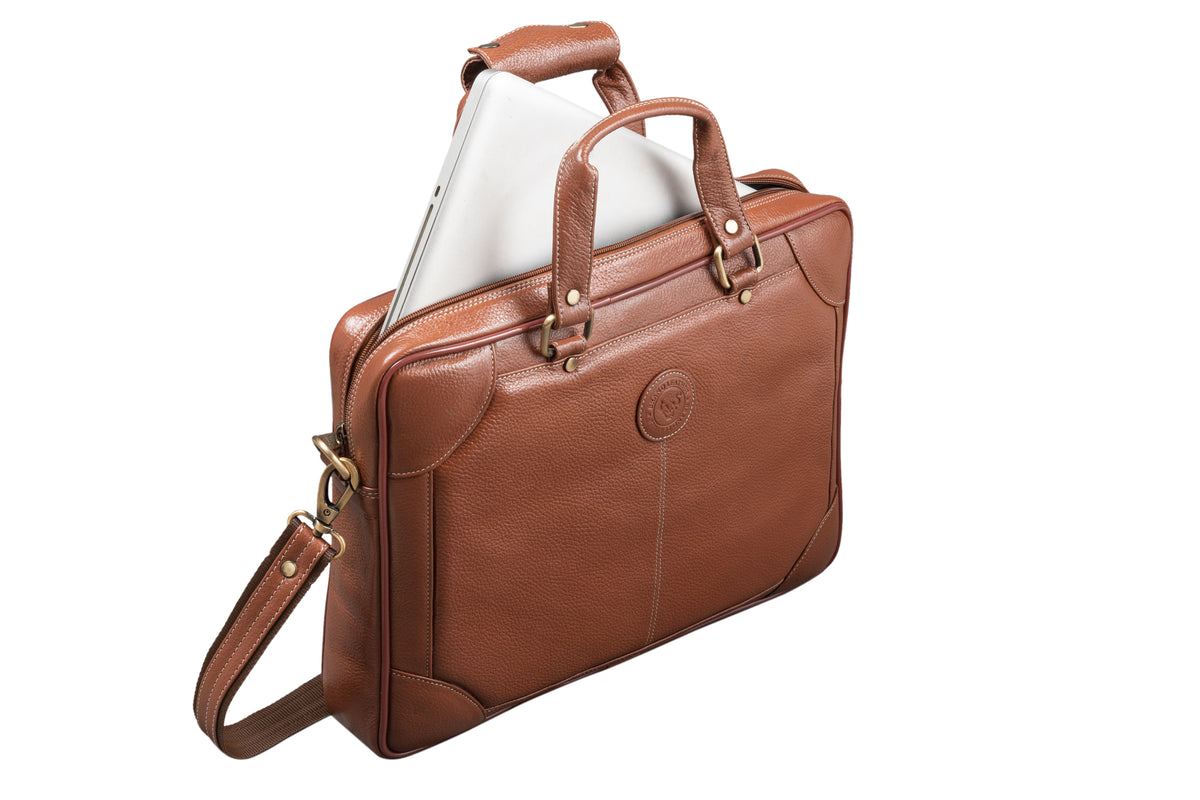 BRAND LEATHER Laptop Bag for Men - Genuine Leather Messenger Bag for Office - Fits up to 16 Inch Laptop -Brown Shoulder Bag with Multiple Compartments - Executive Leather Bag for Work and Travel