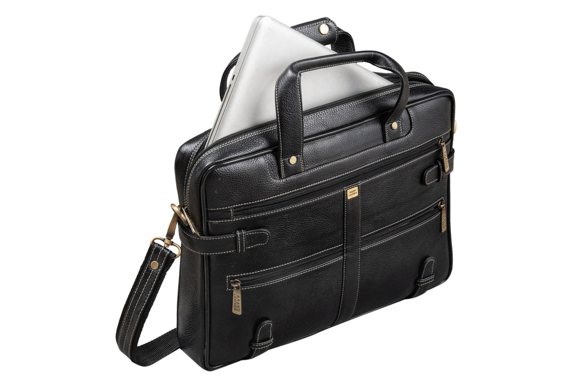 BRAND LEATHER Laptop Bag for Men - Genuine Leather Messenger Bag for Office - Fits up to 16 Inch Laptop -Brown Shoulder Bag with Multiple Compartments - Executive Leather Bag for Work and Travel