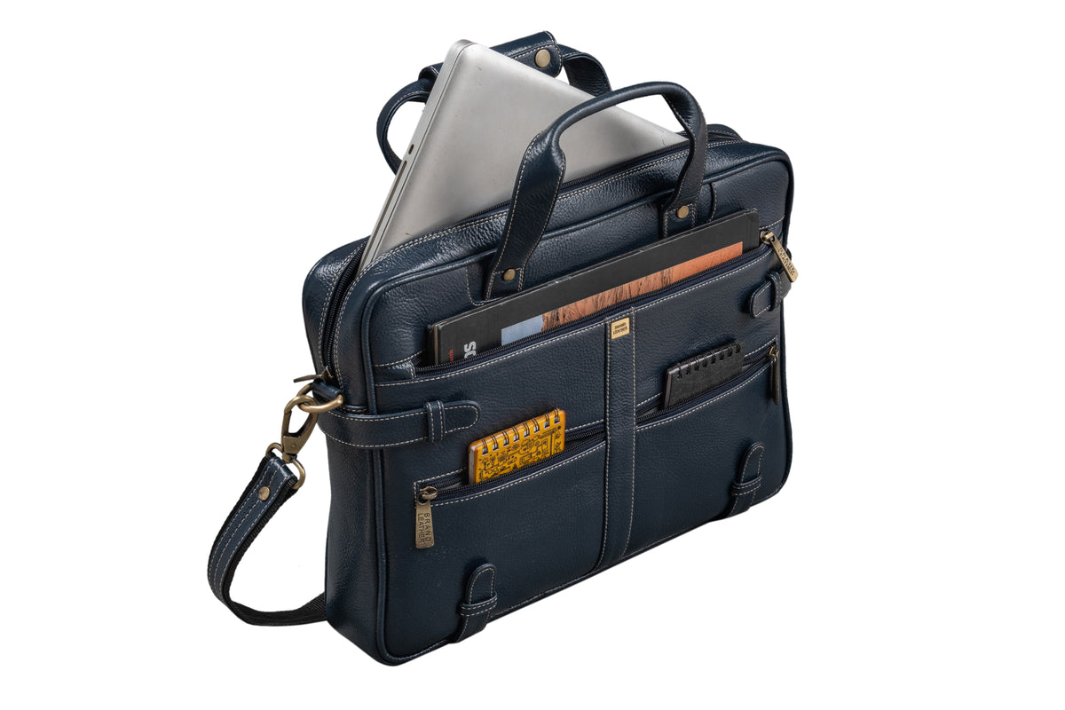 BRAND LEATHER Laptop Bag for Men - Genuine Leather Messenger Bag for Office - Fits up to 16 Inch Laptop -Brown Shoulder Bag with Multiple Compartments - Executive Leather Bag for Work and Travel