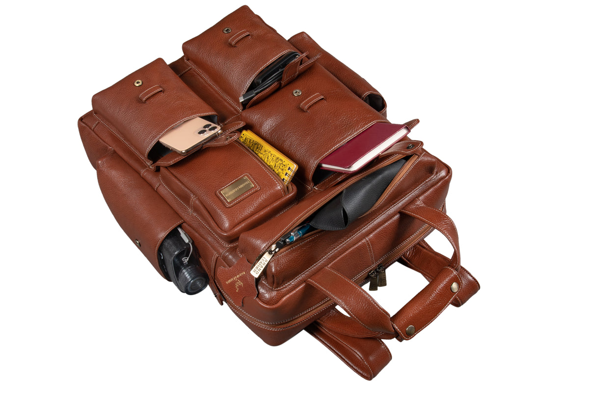 BRAND LEATHER Full Grain Buffalo - Hide Leather Backpack Large Capacity 15/15.6/16/17 Inch Laptop Bag Multi Pockets Travel Daypack