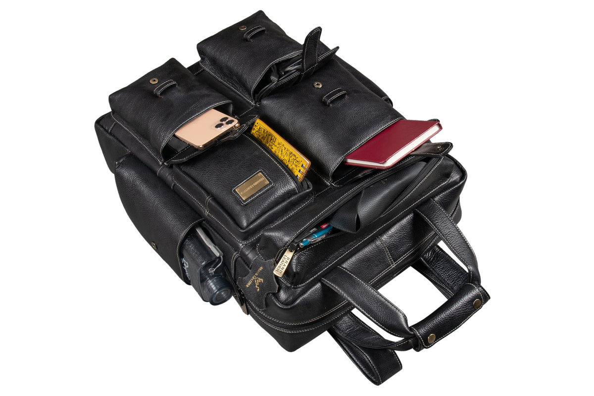 BRAND LEATHER Full Grain Buffalo - Hide Leather Backpack Large Capacity 15/15.6/16/17 Inch Laptop Bag Multi Pockets Travel Daypack