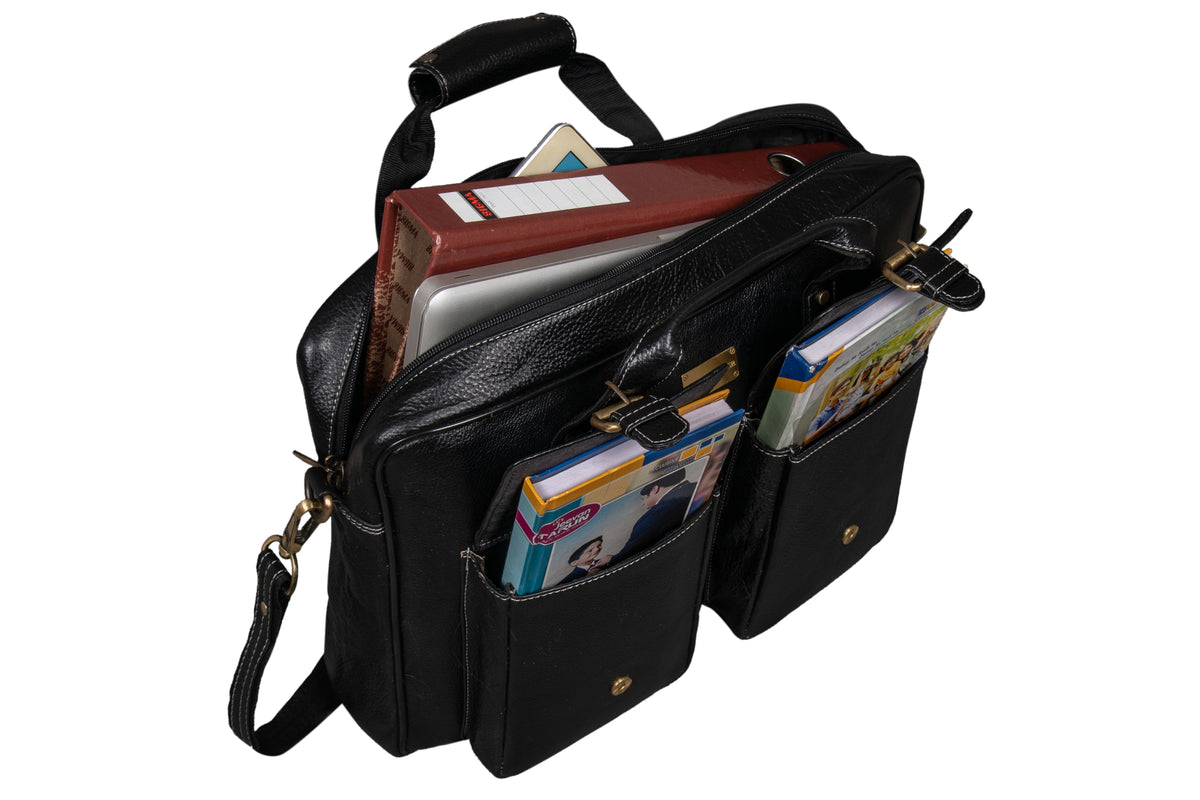 BRAND LEATHER Laptop Bag for Men - Genuine Leather Messenger Bag for Office - Fits up to 16 Inch Laptop -Brown Shoulder Bag with Multiple Compartments - Executive Leather Bag for Work and Travel